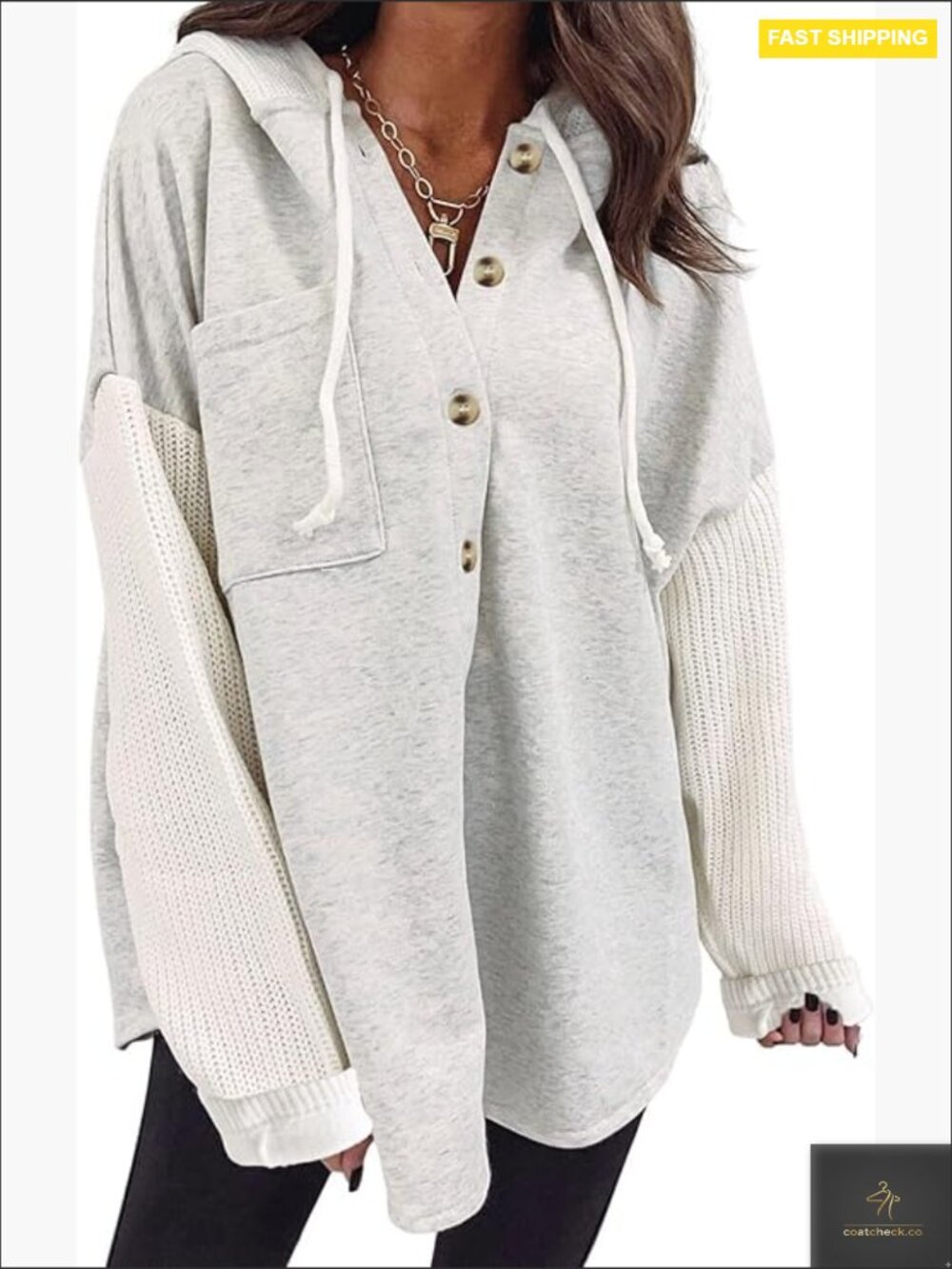 Oversized Hooded Sweatshirt Loose Fit Casual Button Front Hoodie with Pocket